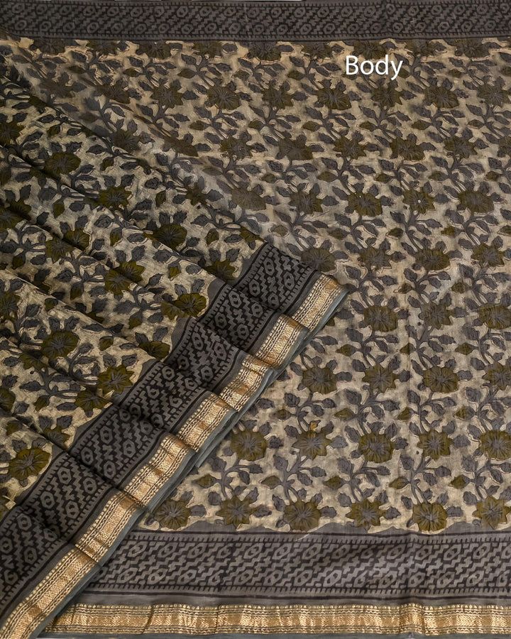 Pure Maheshwari Silk Saree Handblock Printed Saree - Vanspati Ajrakh