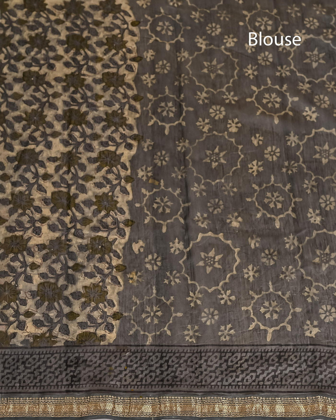 Pure Maheshwari Silk Saree Handblock Printed Saree - Vanspati Ajrakh