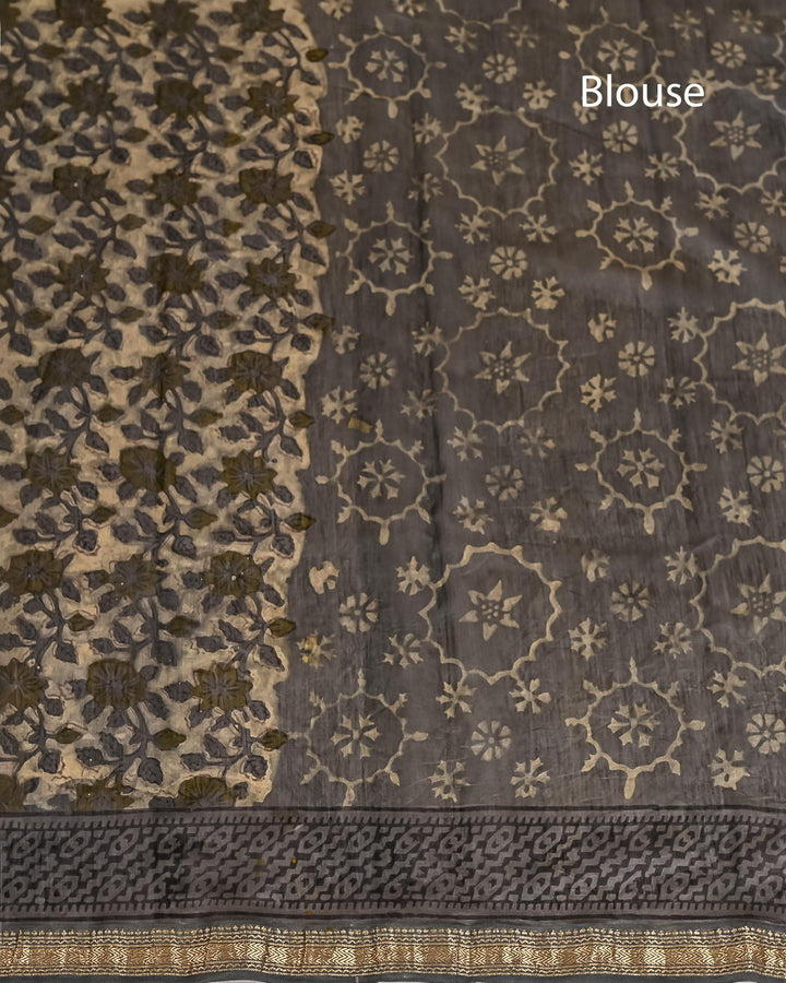 Pure Maheshwari Silk Saree Handblock Printed Saree - Vanspati Ajrakh