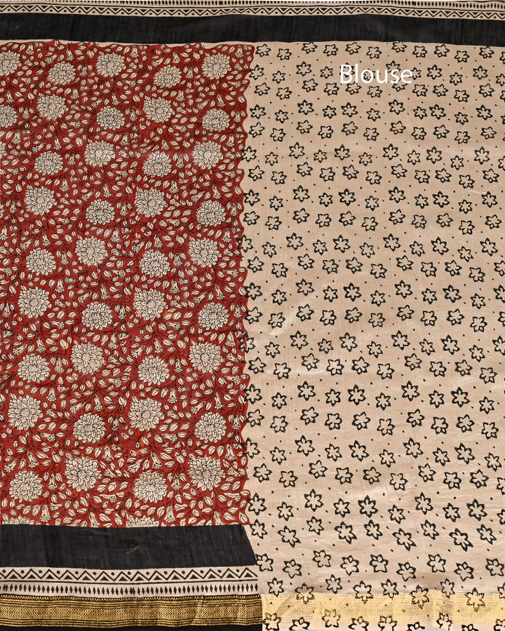 Pure Maheshwari Silk Saree Handblock Printed Saree -Maroon Jaal Print