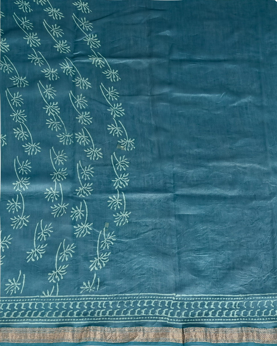 Pure Maheshwari Silk Handblock Printed Saree - Sea Green