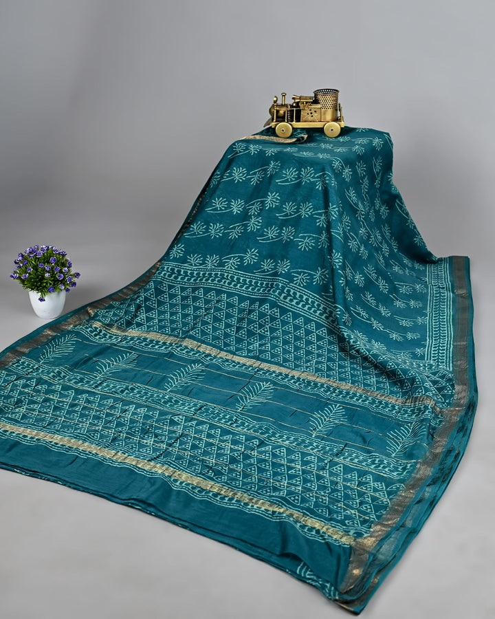 Pure Maheshwari Silk Handblock Printed Saree - Sea Green