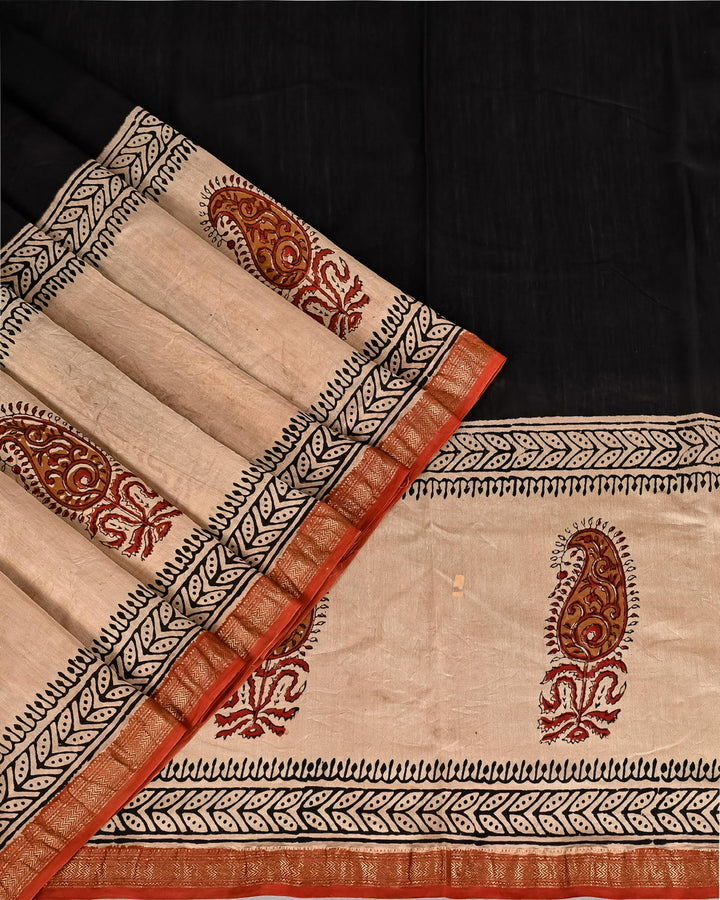 Traditional Pure Maheshwari Silk Handblock Printed Saree