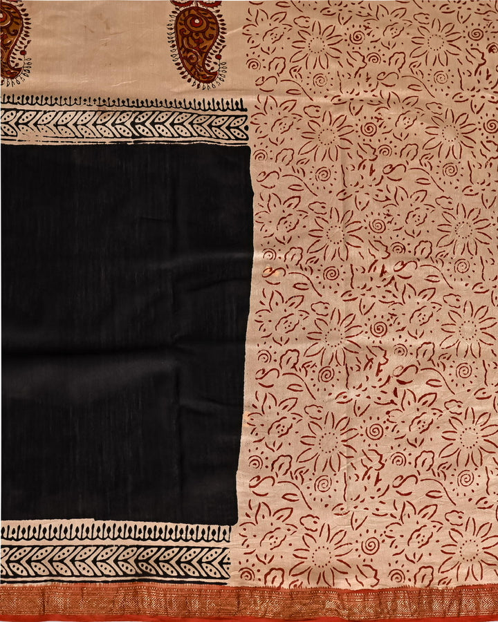 Traditional Pure Maheshwari Silk Handblock Printed Saree