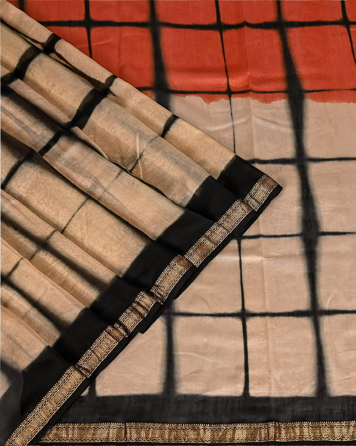 Clamp Tye And Dye Pure Maheshwari Silk Handblock Printed Saree