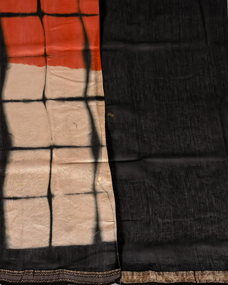 Clamp Tye And Dye Pure Maheshwari Silk Handblock Printed Saree