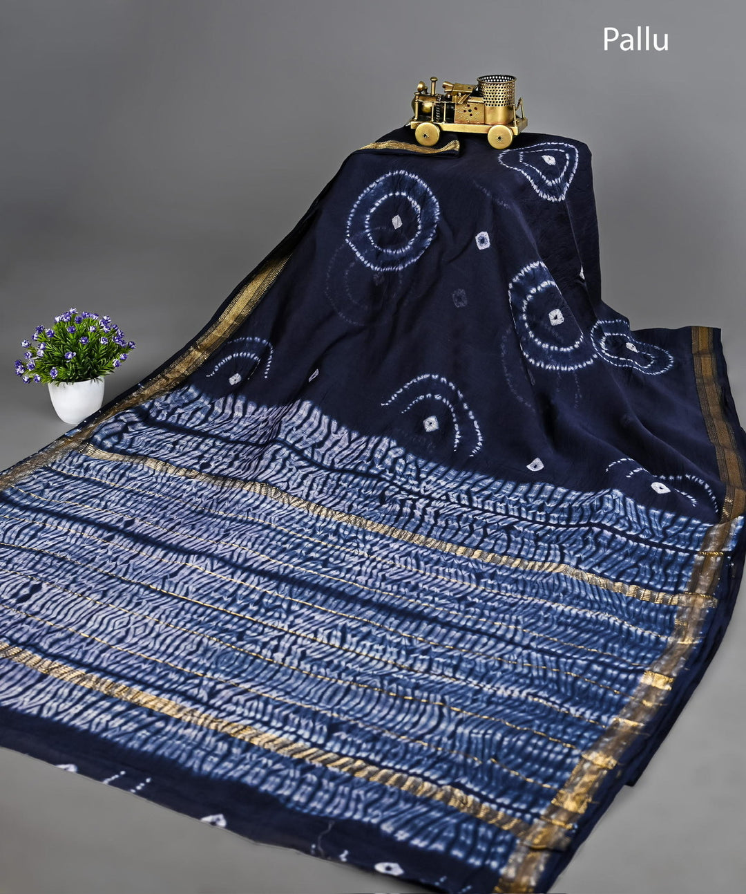 Needle Shibori Pure Maheshwari Silk Handblock Printed Saree