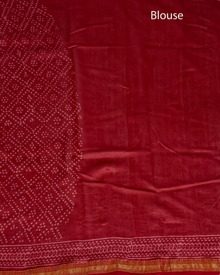 Bandhani Print Pure Maheshwari Silk Handblock Printed Saree - Maroon