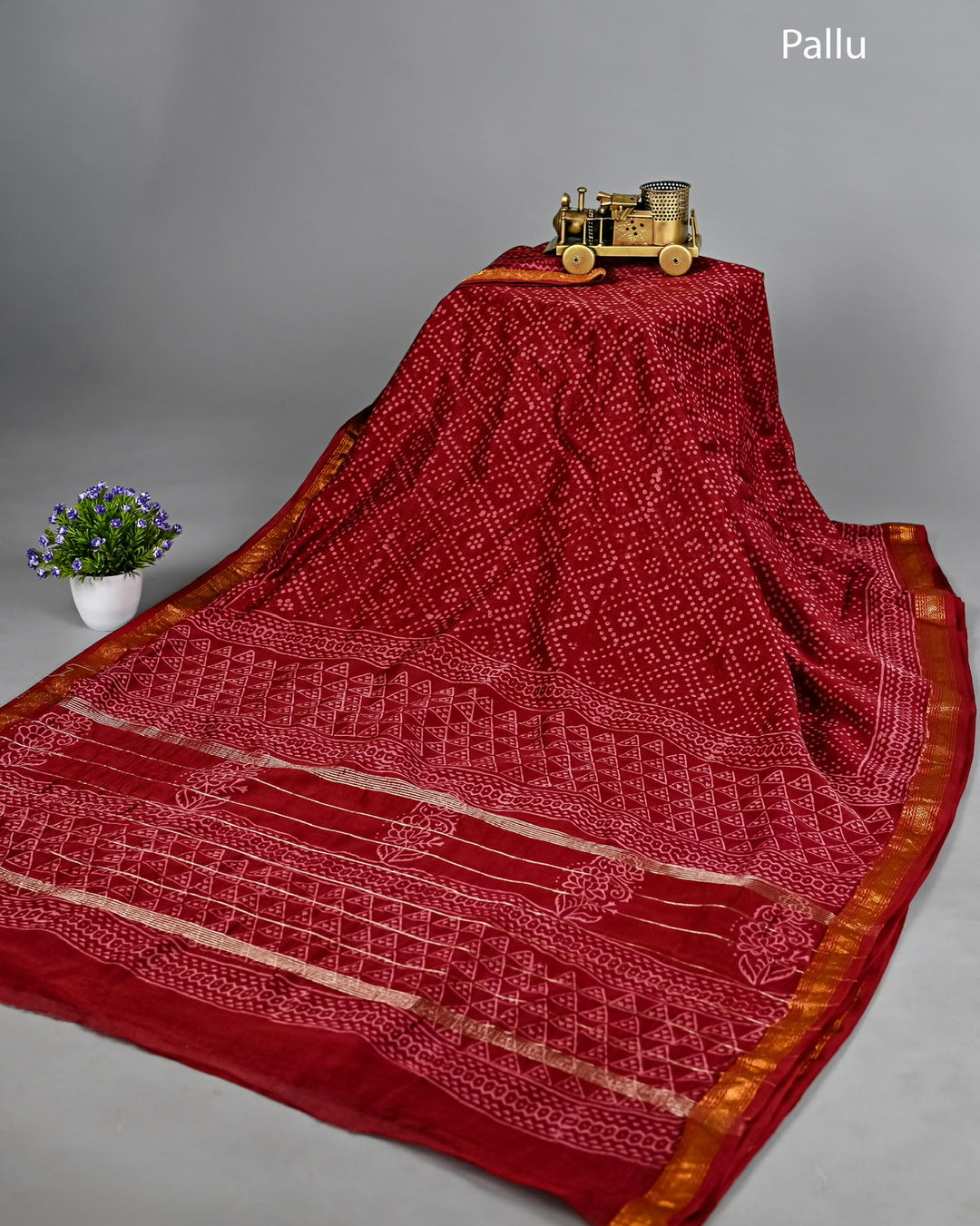 Bandhani Print Pure Maheshwari Silk Handblock Printed Saree - Maroon