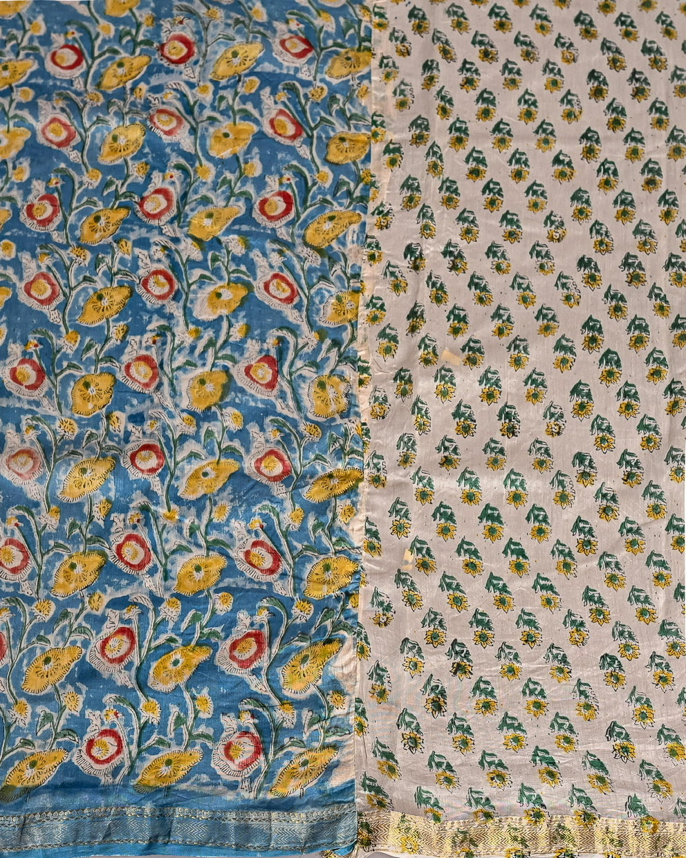Sanganeri Pure Maheshwari Silk Saree Handblock Printed Saree - Teal Blue