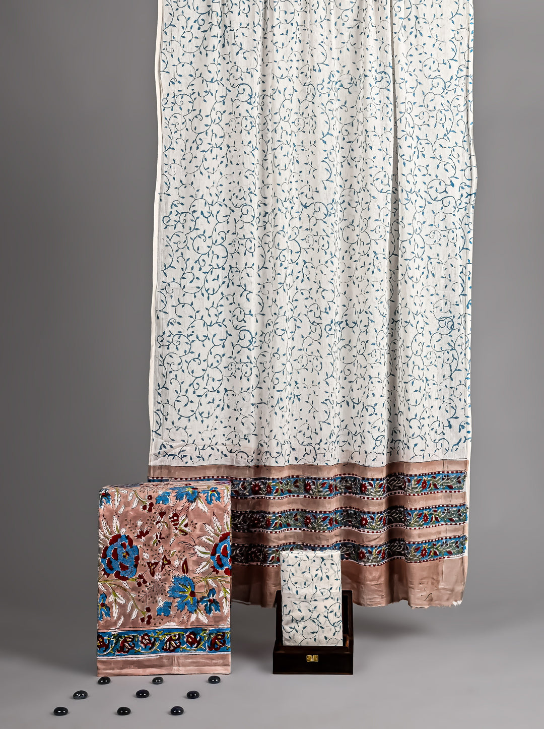 Dusty Rose & Teal Blue Traditional Hand Block Print Pure Cotton Suit Set with Soft Cotton Dupatta