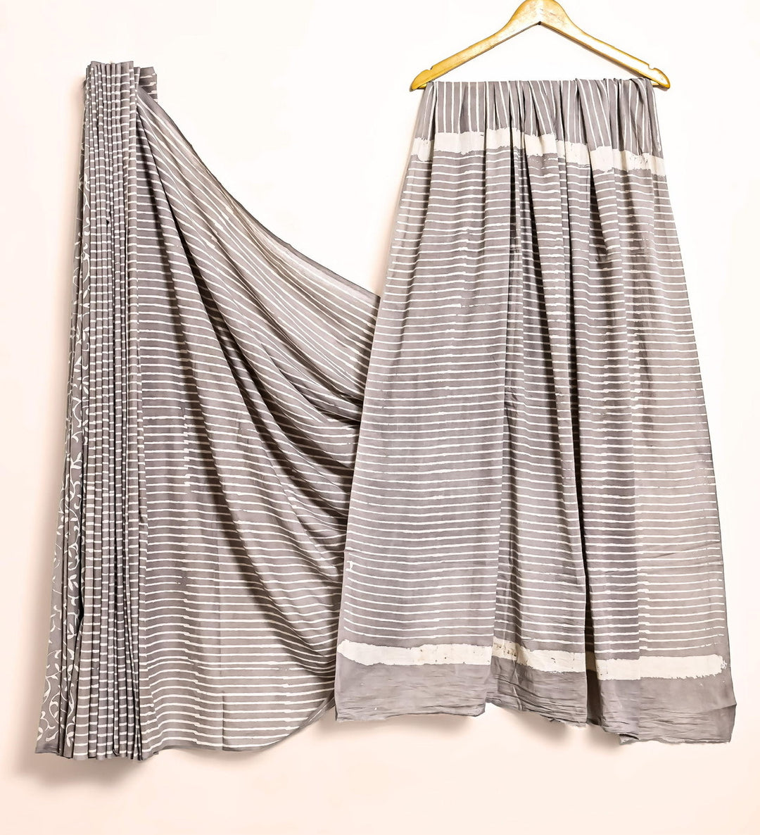 Pure Cotton Mulmul Bagru Handblock print Saree with blouse - Geometrical Brown