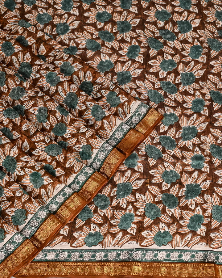 Sanganeri Pure Maheshwari Silk Saree Handblock Printed Saree - Rapid