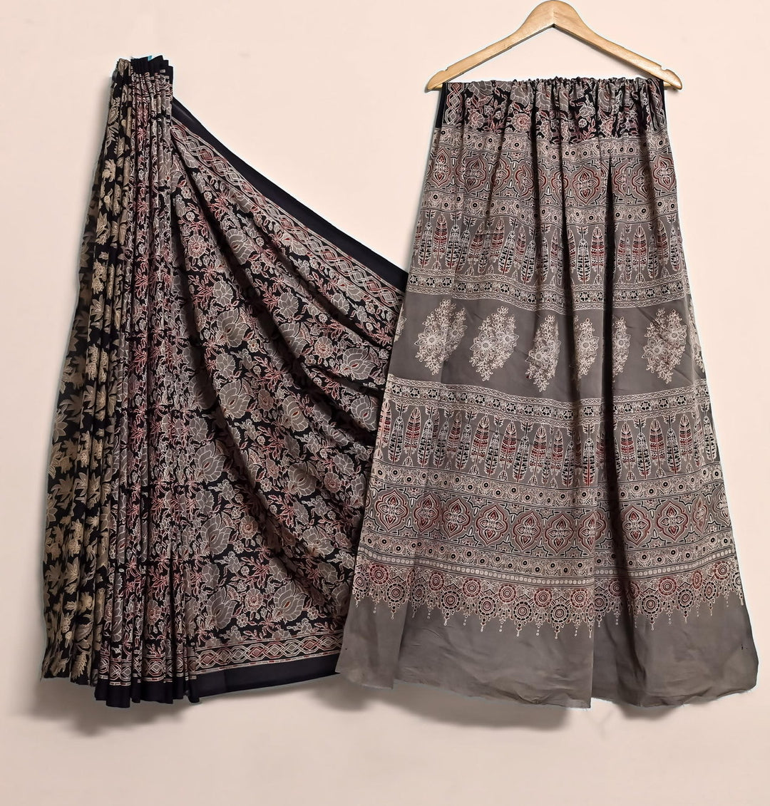 Ajrakh Pure Cotton Mulmul Bagru Handblock print Saree with blouse - Kashish