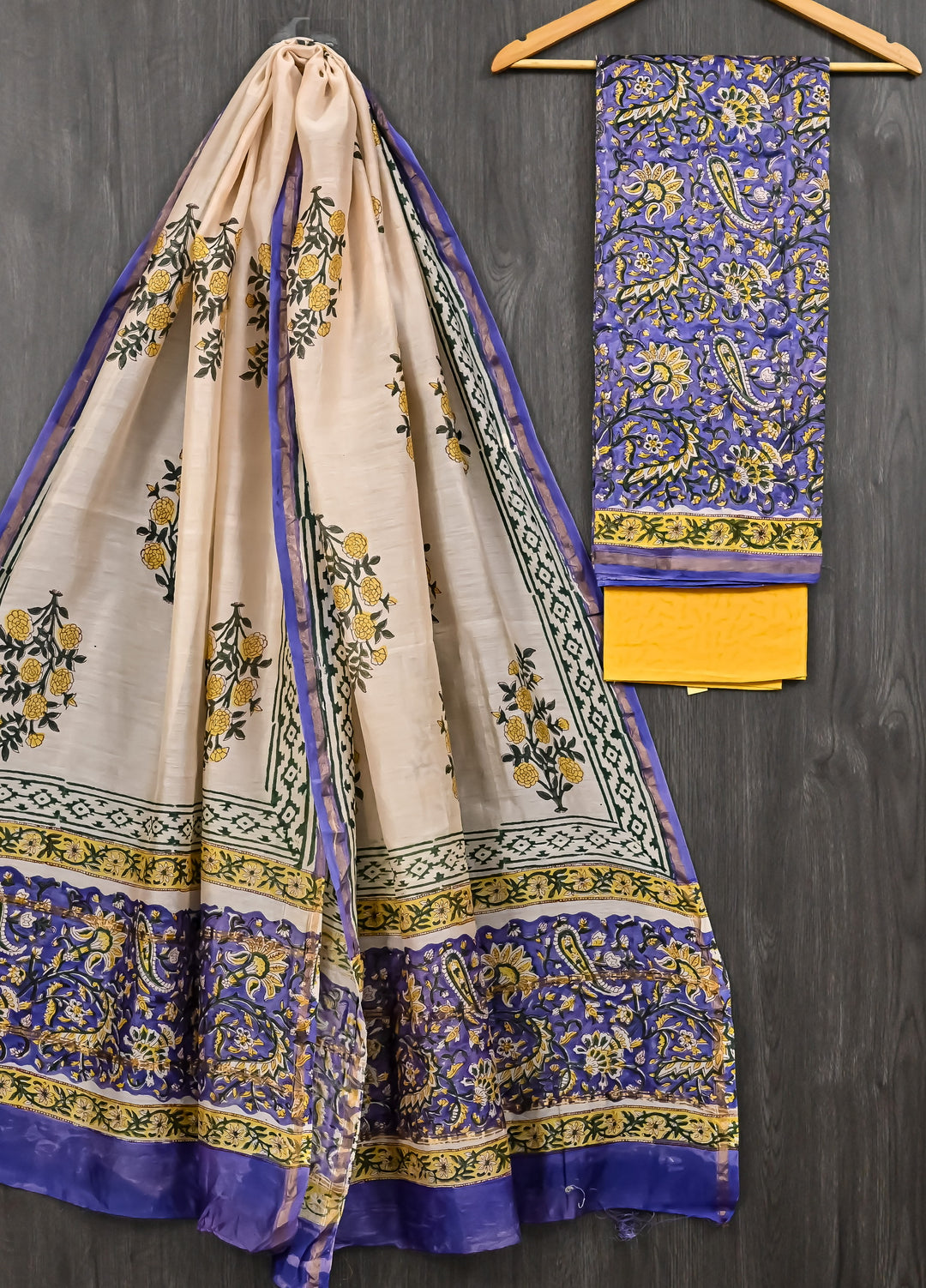 Bagru Chanderi Silk  Handblock Printed Suit Set Unstitched