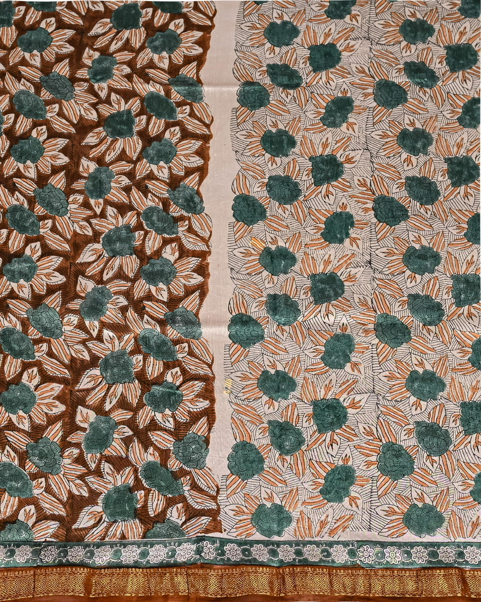 Sanganeri Pure Maheshwari Silk Saree Handblock Printed Saree - Rapid