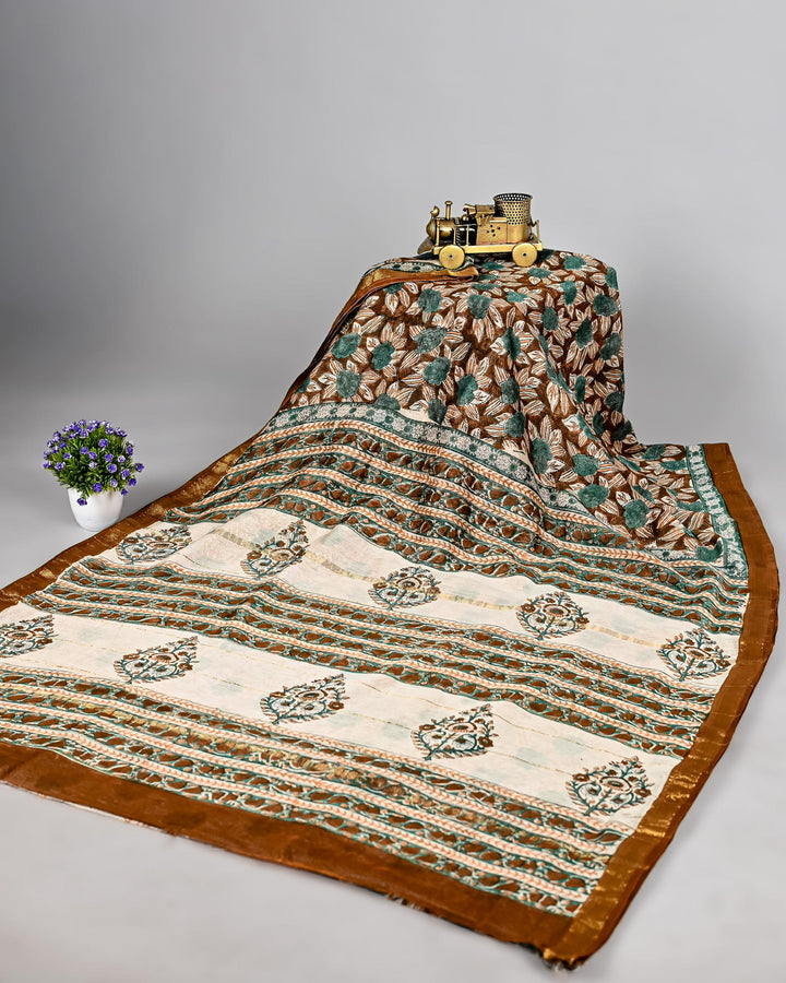 Sanganeri Pure Maheshwari Silk Saree Handblock Printed Saree - Rapid