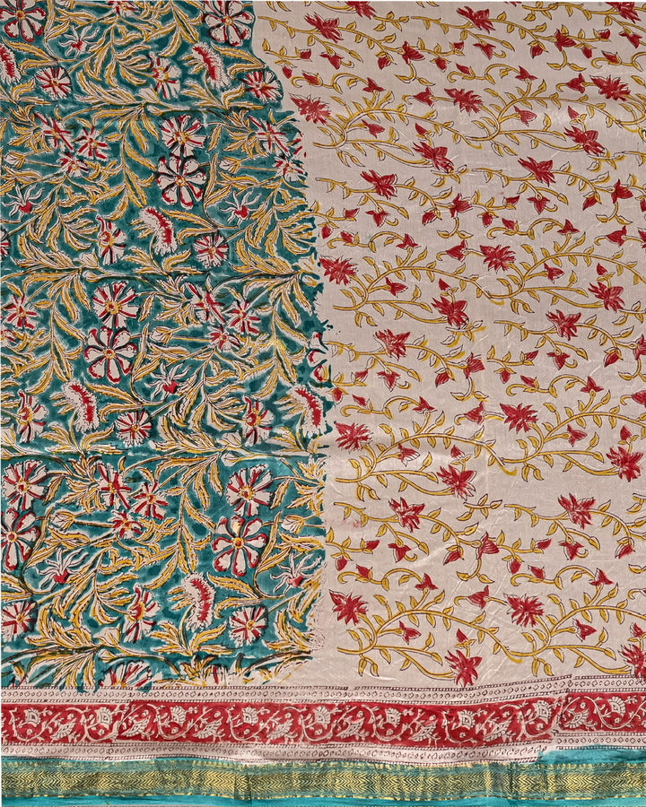 Sanganeri Pure Maheshwari Silk Saree Handblock Printed Saree - Pista Green
