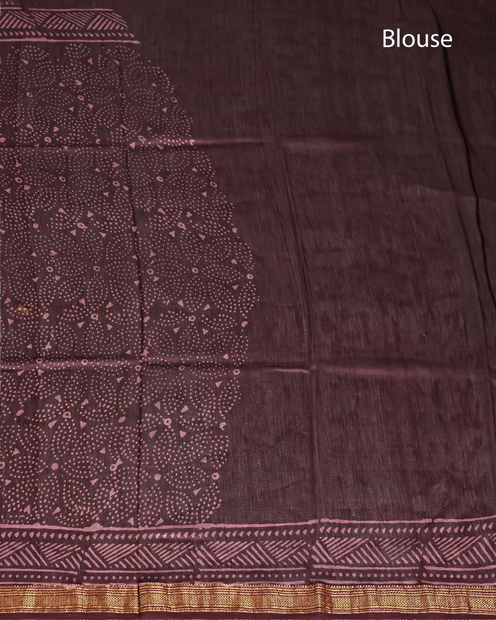 Bandhani Pure Maheshwari Silk Saree Handblock Printed Saree - Chocolate Brown