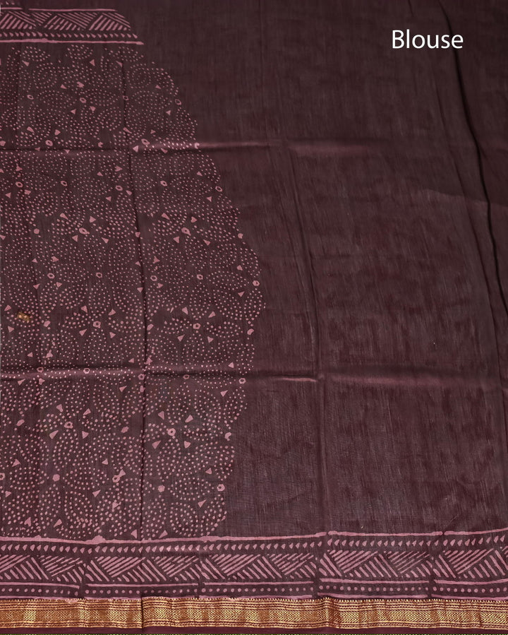 Bandhani Pure Maheshwari Silk Saree Handblock Printed Saree - Chocolate Brown