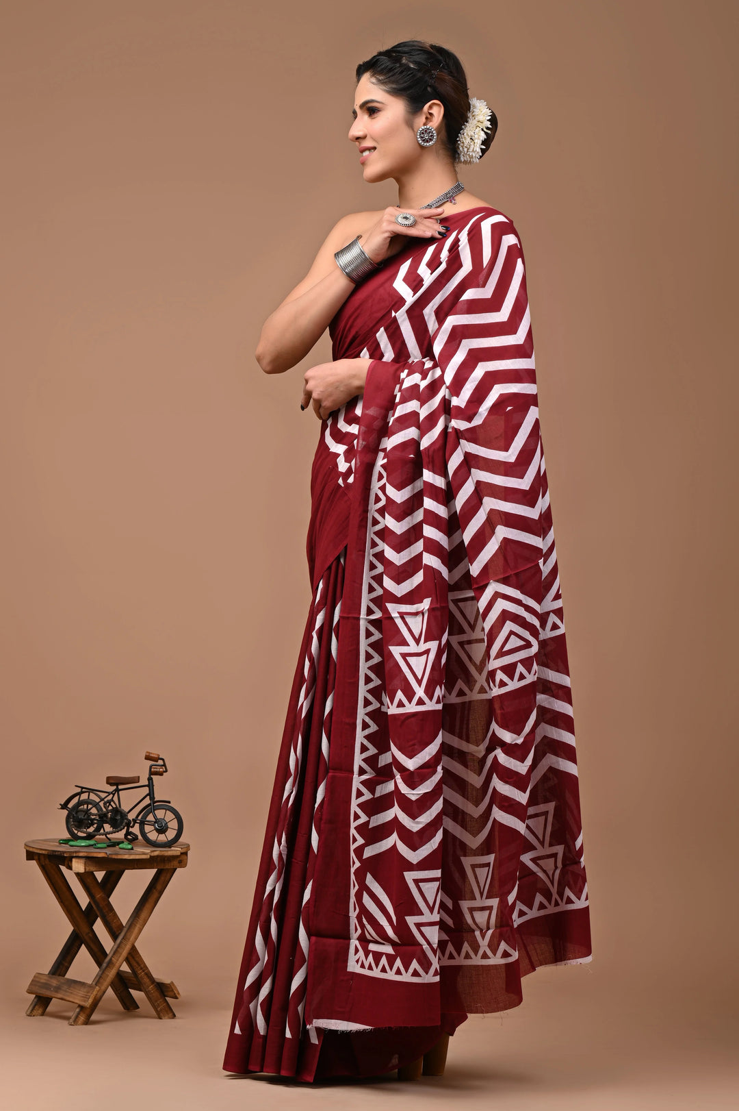 Jaipuri Printed Pure Mulmul Cotton Saree | With Blouse Piece Maroon