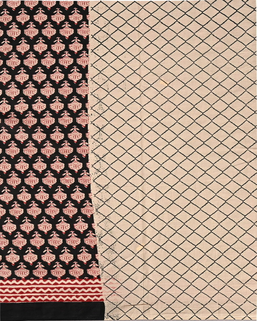 Traditional bagru Handblock printed Pure Cotton Mulmul Bagru  Saree with blouse