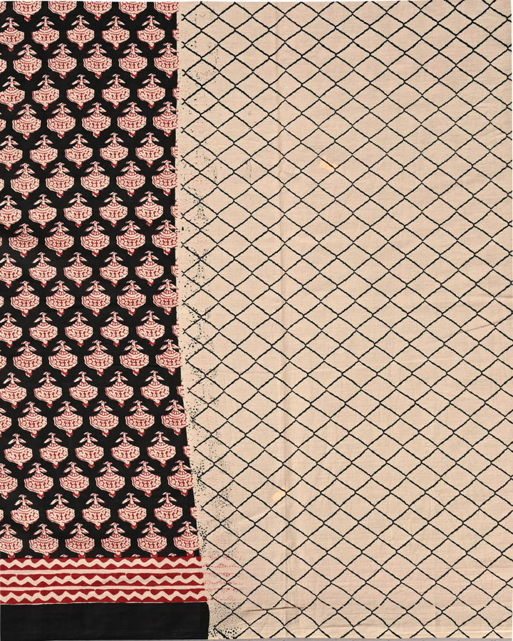 Traditional bagru Handblock printed Pure Cotton Mulmul Bagru  Saree with blouse