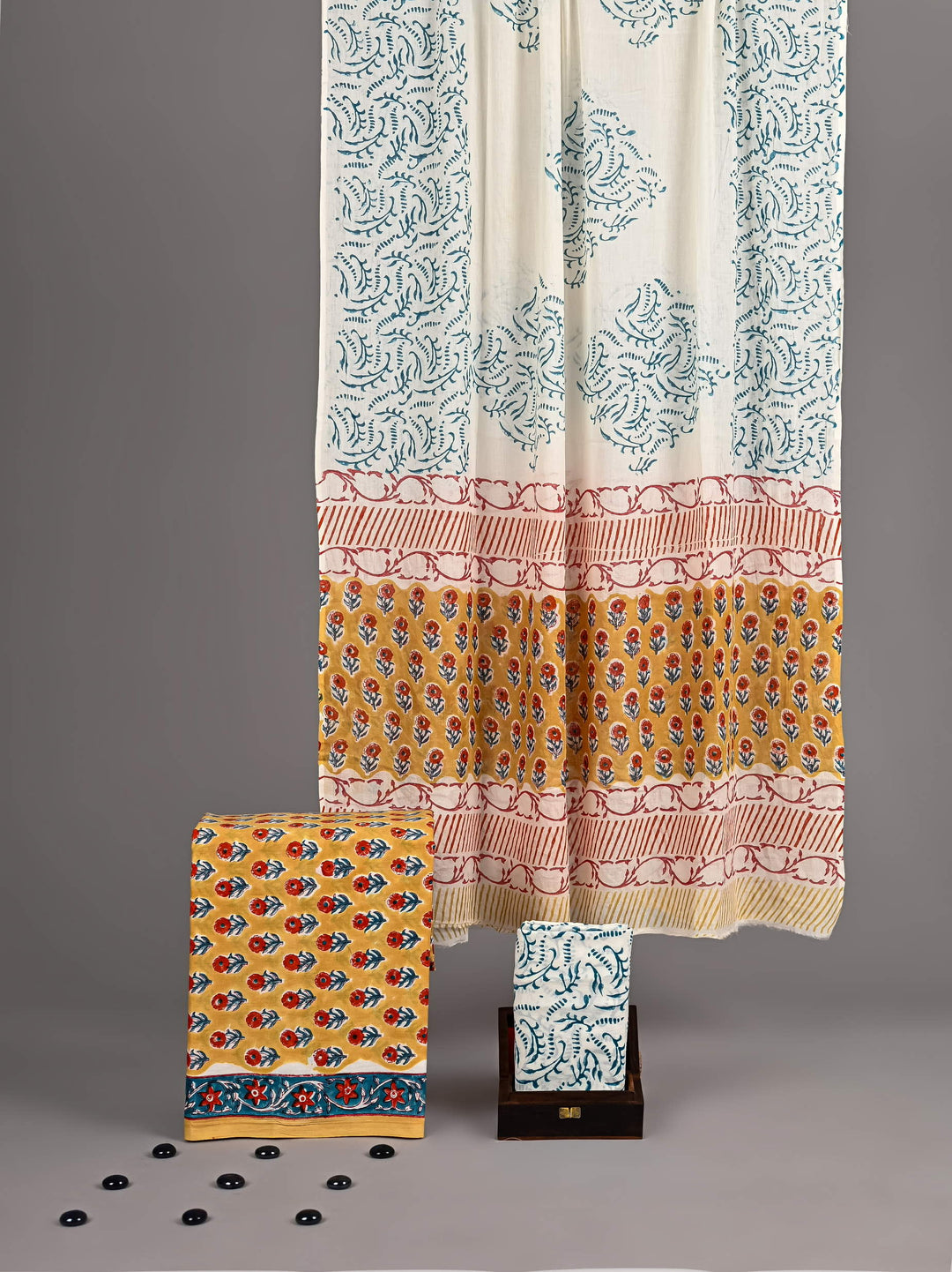Pastel Mint Green & Peach Handblock Printed Cotton Suit Set