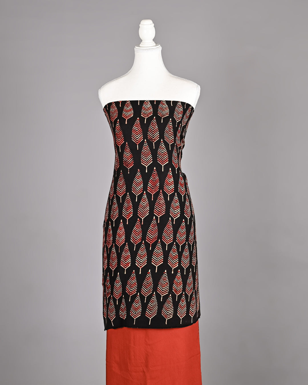 Black & Red Tree Motif Ajrakh Handblock Printed Modal Silk 3-Piece Suit