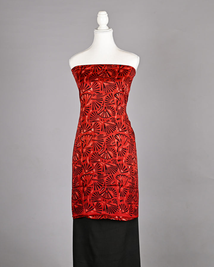 Vibrant Red & Black Fan Motif Ajrakh Handblock Printed Modal Silk Suit