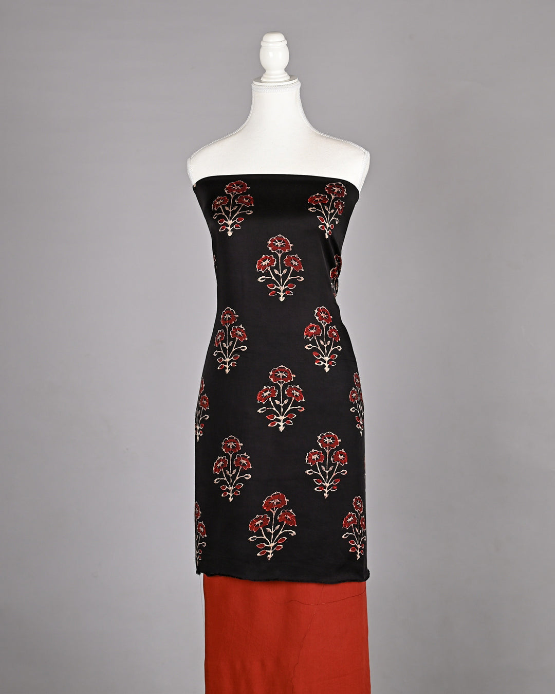 Premium Black Floral Buti Ajrakh Handblock Printed Modal Silk Suit Set
