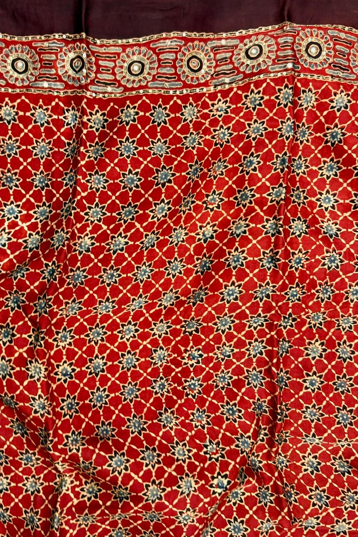 Royal Gajji Silk Handblock Saree with Aari-Tari Handwork & Pure Zari Pallu – Jaipur Craft Edition