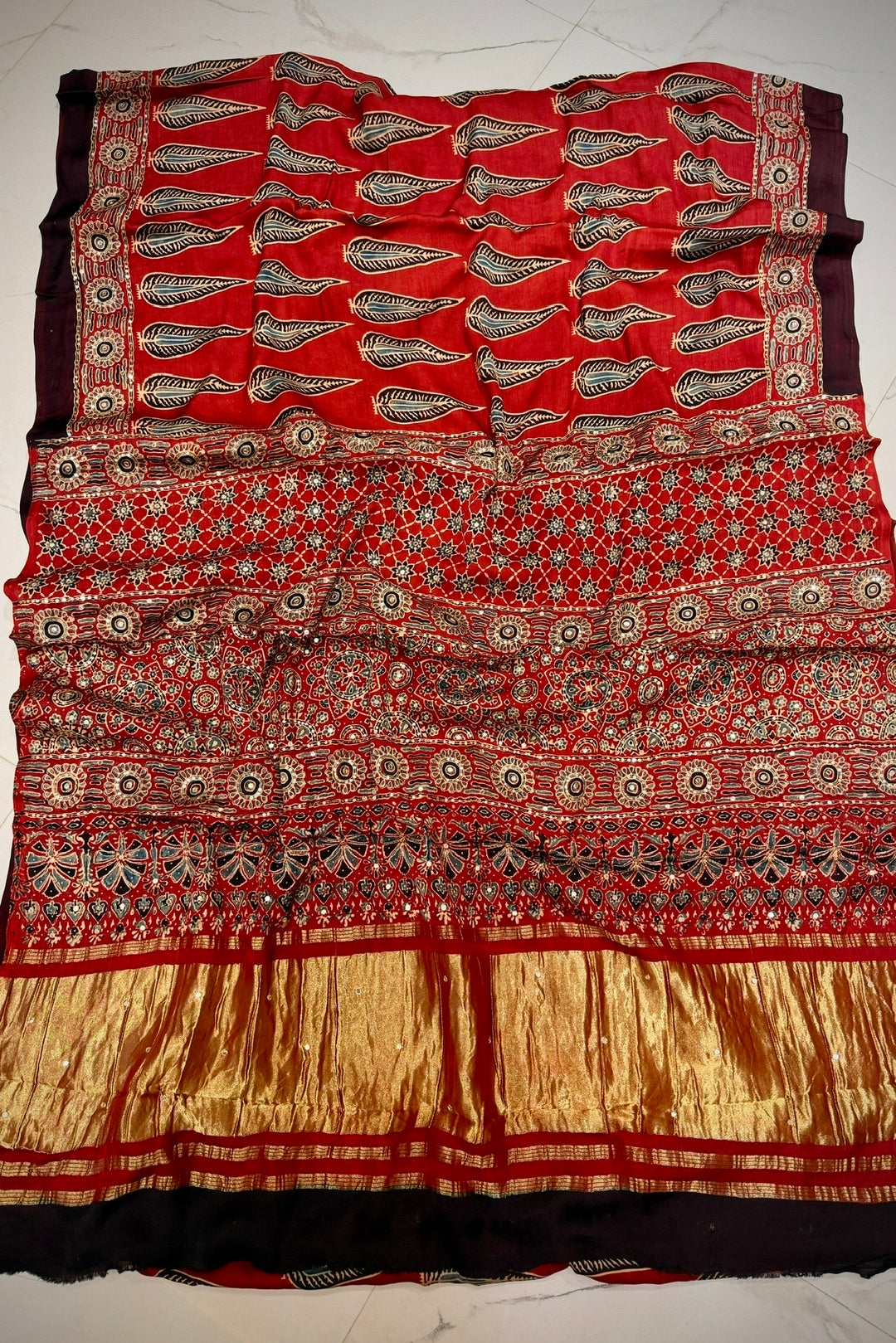 Royal Gajji Silk Handblock Saree with Aari-Tari Handwork & Pure Zari Pallu – Jaipur Craft Edition