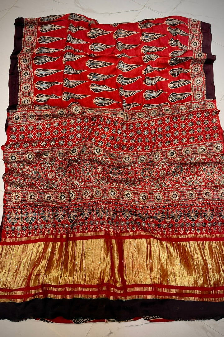 Royal Gajji Silk Handblock Saree with Aari-Tari Handwork & Pure Zari Pallu – Jaipur Craft Edition