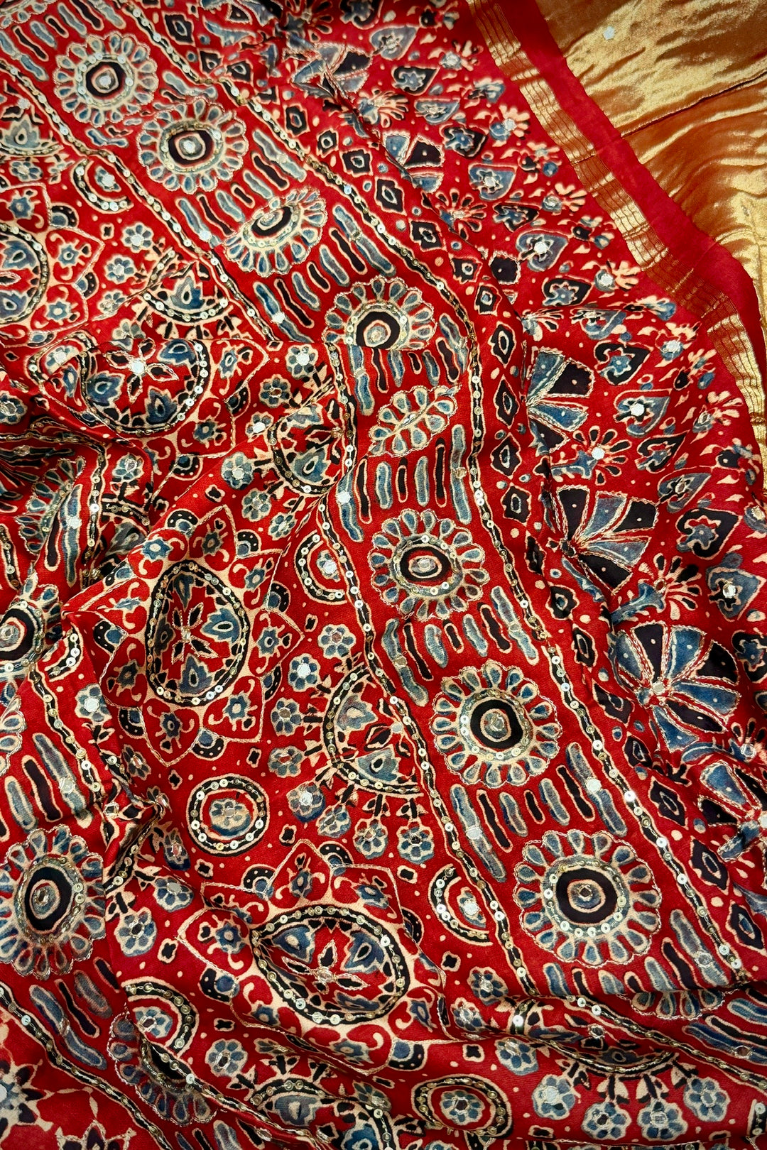 Royal Gajji Silk Handblock Saree with Aari-Tari Handwork & Pure Zari Pallu – Jaipur Craft Edition