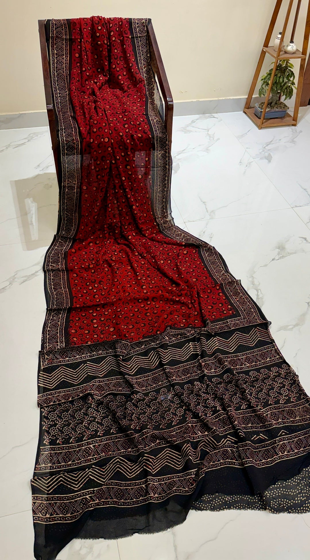 Maroon Red Animal Print Motif Georgette Saree