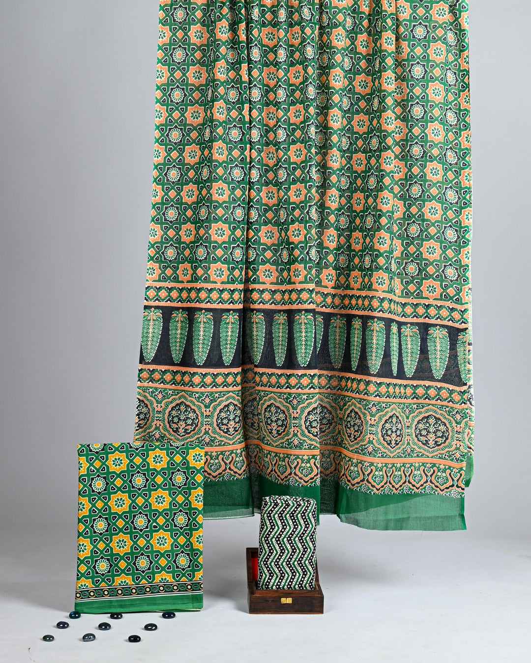 Refreshing Mint Green & Pink Small Butti Hand Block Print Cotton Suit with Designer Cotton Dupatta