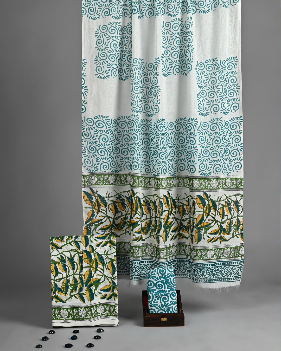 Warm Beige & Rust Orange Bold Floral Hand Block Printed Pure Cotton Suit with Bordered Dupatta