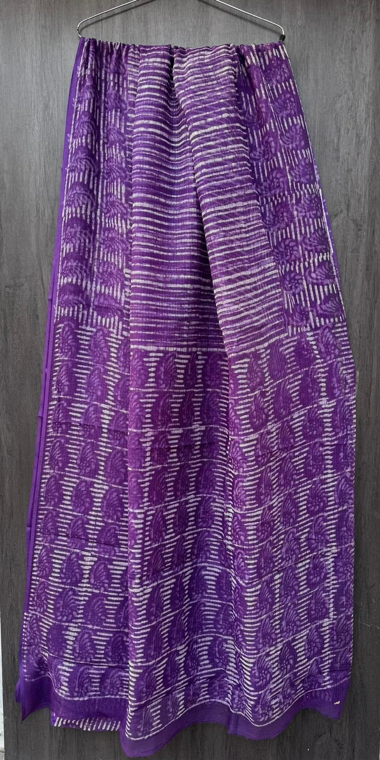 Daabu Pure Kota Doria Handblock Printed Lightweight Sarees With Blouse - Purple