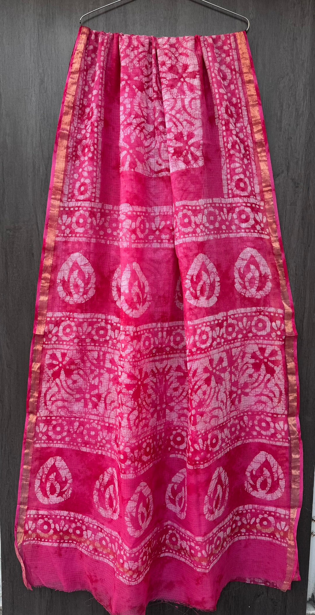 Hot Pink Hand Block Printed Kota Doria Cotton Saree | Breathable Summer Wear