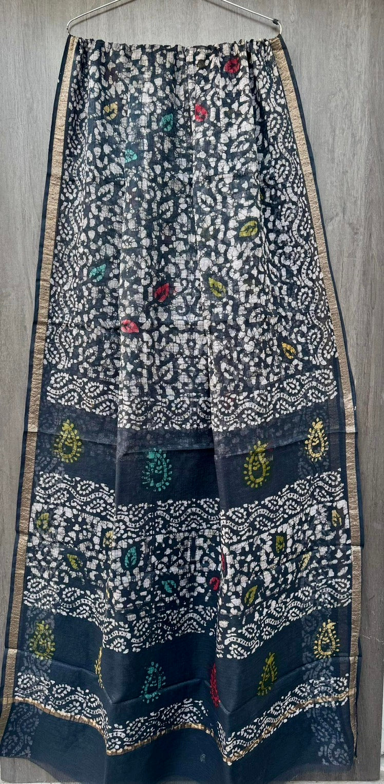 Pure Kota Doria Handblock Printed Lightweight Sarees With Blouse - Multicolor Batik