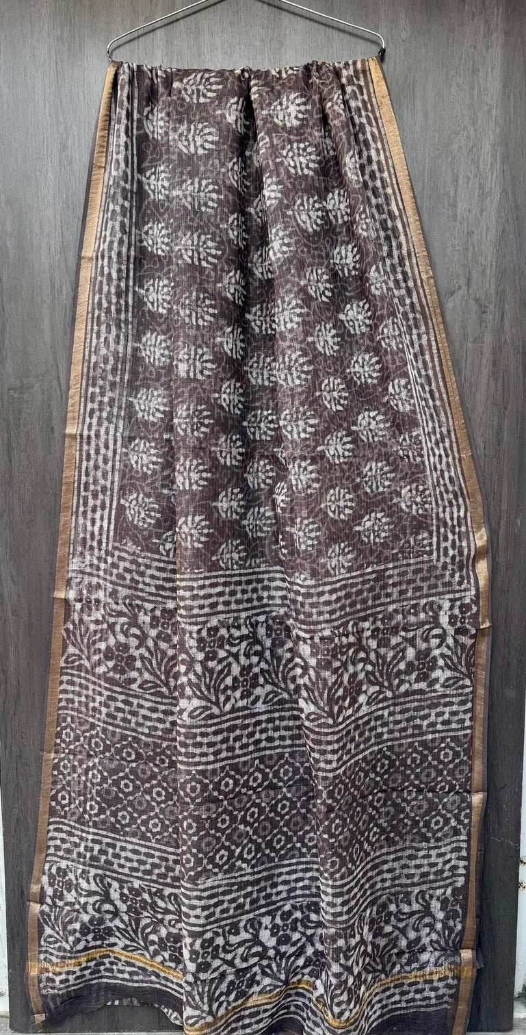Organic Kashish Pure Kota Doria Handblock Printed Lightweight Sarees With Blouse