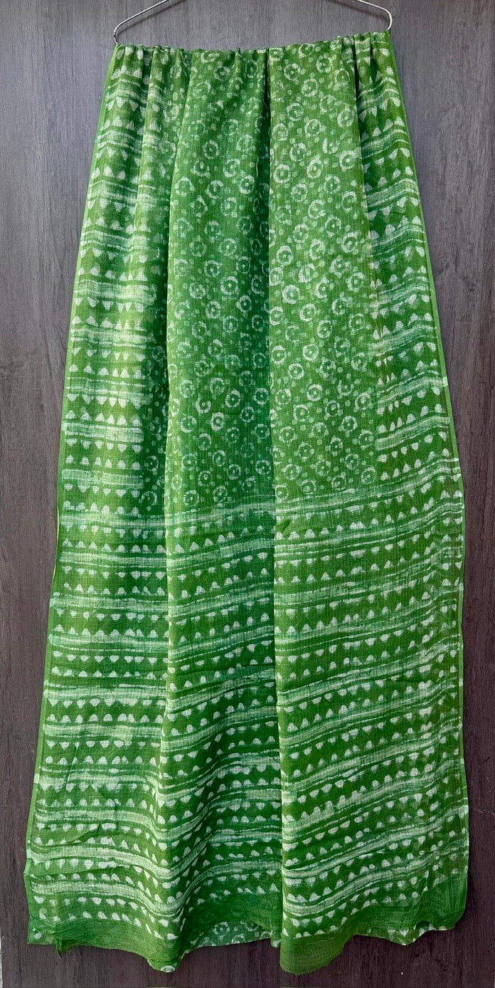 Daabu Pure Kota Doria Handblock Printed Lightweight Sarees With Blouse - Parrot Green