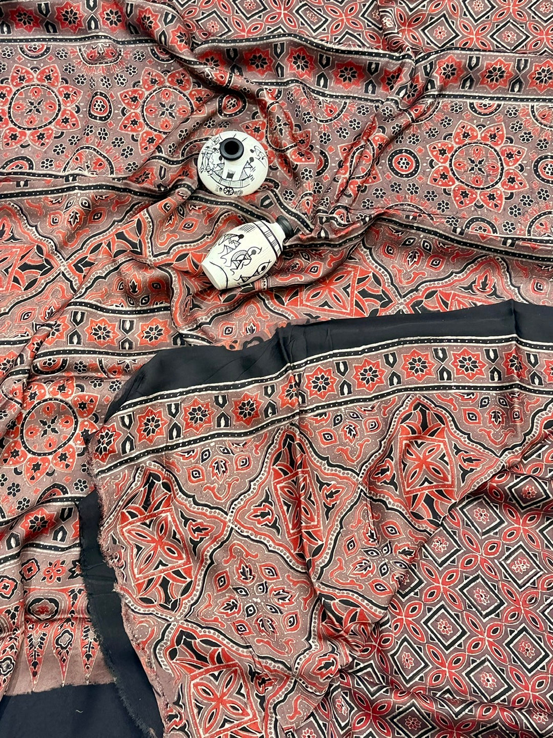 Brown Tradtitonal Pure Modal Silk Ajrakh Handblock Printed Saree