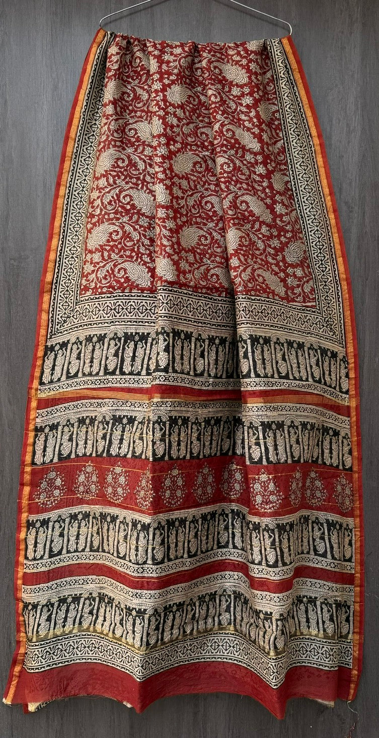 Authentic Bagru Chanderi Handblock Printed Silk Cotton Saree With Blouse