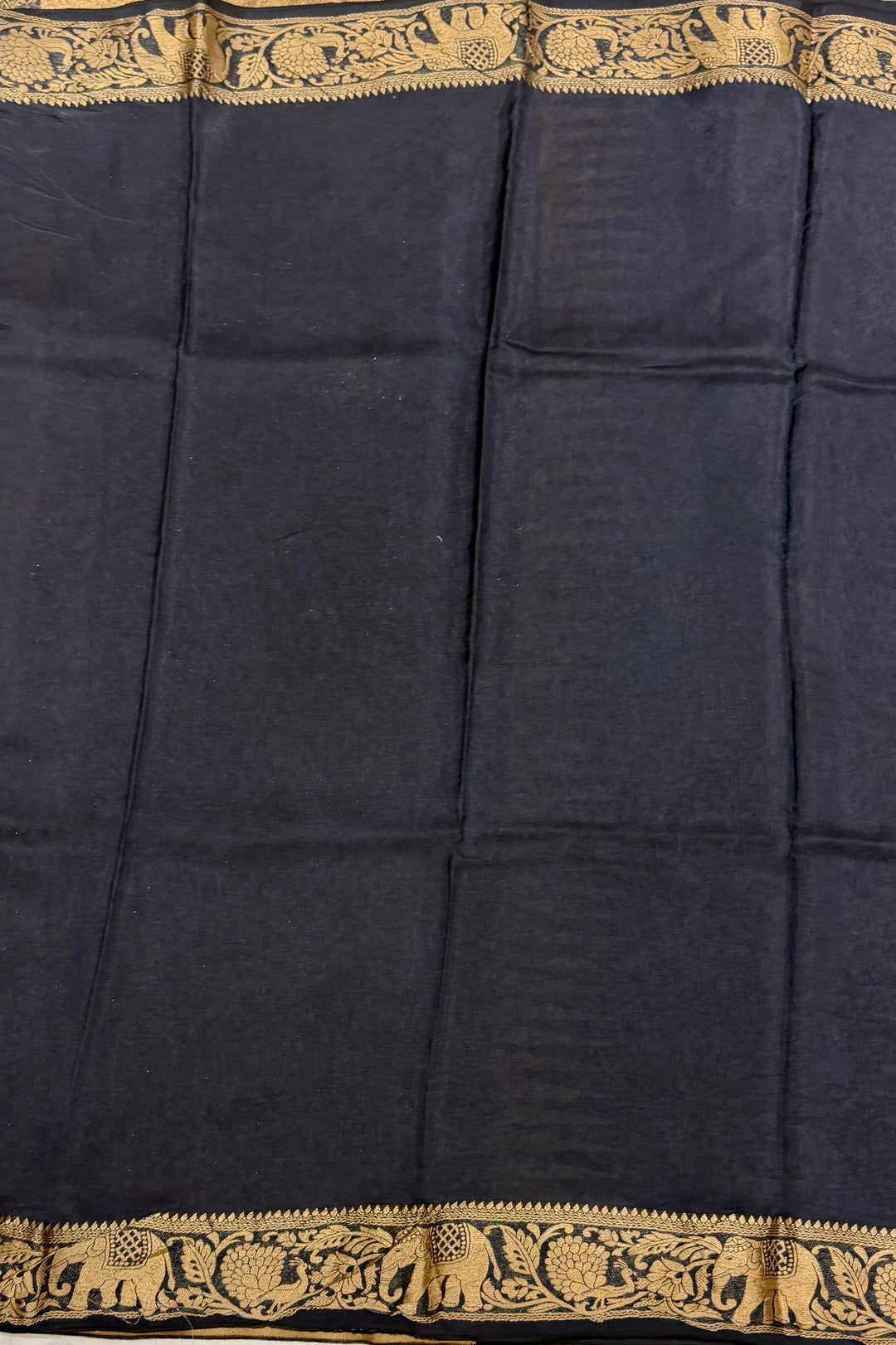 Steel Grey Dola Silk Ajrakh Saree with Contemporary Geometric Print & Zari Border