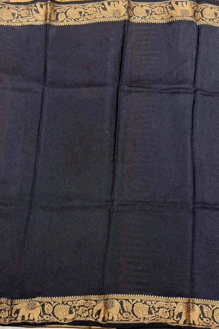 Steel Grey Dola Silk Ajrakh Saree with Contemporary Geometric Print & Zari Border