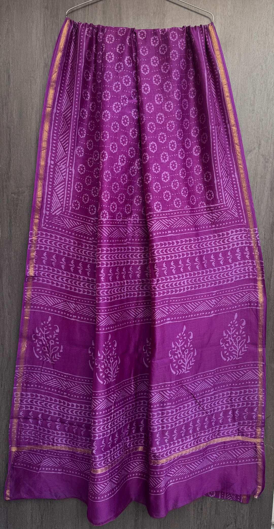 Deep Plum Saree with Circular Floral Block Prints