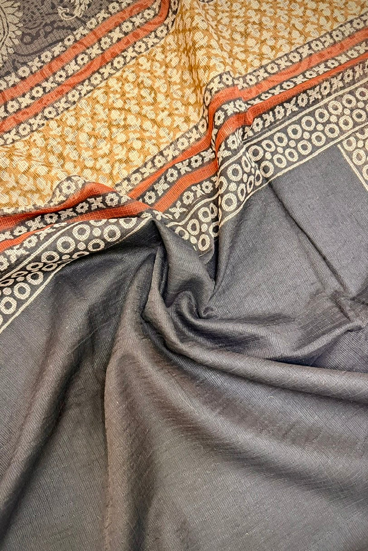 Deep Espresso Brown Kota Doria Saree with Classic Bagru Paisley Patterns