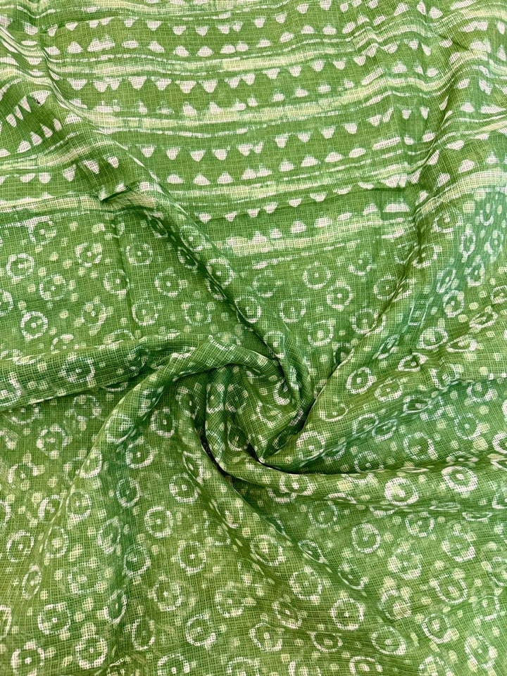 Forest Green Geometric Bagru Print Saree in Breathable Kota Doria Fabric